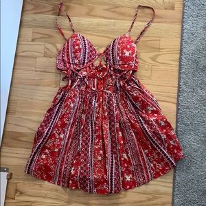 Red Bandana Print Romper with Open Mid Section
